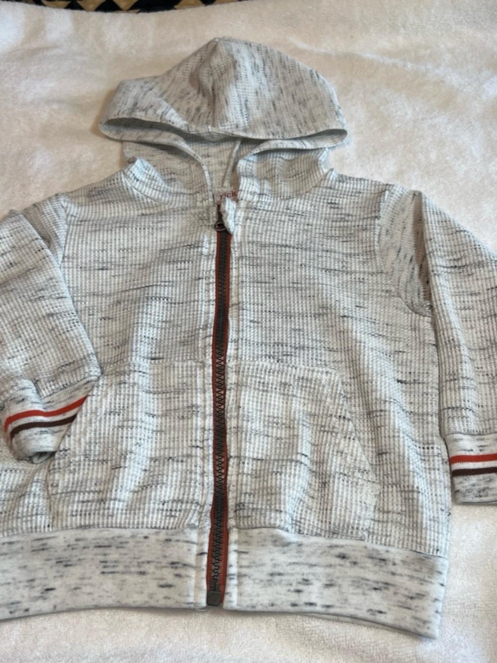 Children's Heather Gray Hooded Zip Sweatshirt with Orange Trim